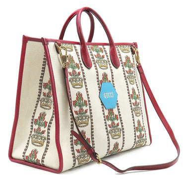 グッチ GUCCI GUCCI100 ラージ トート 659980 ナチュラル×レッド×ブルー キャンバス レザー 2WAYバッグ ゴールド金具 100周年記念モデル トートバッグ