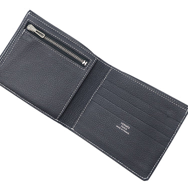 エルメス HERMES Hセリエ コンパクト ブルーニュイ エバーカラー 二つ折り財布 シルバー金具 紺 バイアスH 2025年製