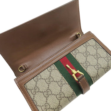 グッチ GUCCI ジャッキー1961 チェーン付き ウォレット 652681 ベージュ×エボニー GGスプリームキャンバス レザー チェーンウォレット ゴールド金具