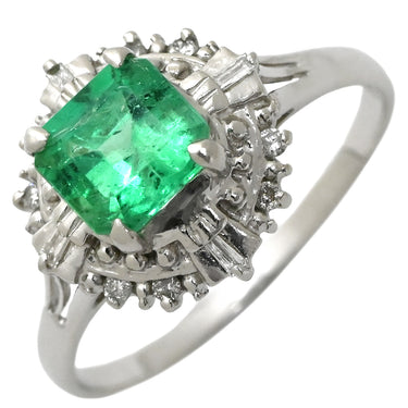 ノンブランド NON BRAND エメラルド 1.00ct ダイヤモンド グリーン×プラチナシルバー Pt900 エメラルド ダイヤモンド リング 指輪 緑 エメラルドカット プラチナ900 17.5号