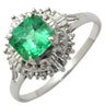 ノンブランド NON BRAND エメラルド 1.00ct ダイヤモンド グリーン×プラチナシルバー Pt900 エメラルド ダイヤモンド リング 指輪 緑 エメラルドカット プラチナ900 17.5号