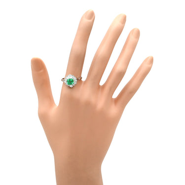 ノンブランド NON BRAND エメラルド 1.00ct ダイヤモンド グリーン×プラチナシルバー Pt900 エメラルド ダイヤモンド リング 指輪 緑 エメラルドカット プラチナ900 17.5号