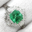 ノンブランド NON BRAND エメラルド 1.00ct ダイヤモンド グリーン×プラチナシルバー Pt900 エメラルド ダイヤモンド リング 指輪 緑 エメラルドカット プラチナ900 17.5号