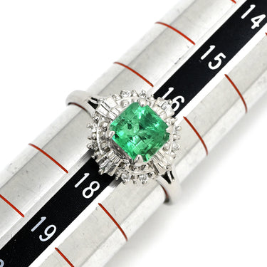 ノンブランド NON BRAND エメラルド 1.00ct ダイヤモンド グリーン×プラチナシルバー Pt900 エメラルド ダイヤモンド リング 指輪 緑 エメラルドカット プラチナ900 17.5号