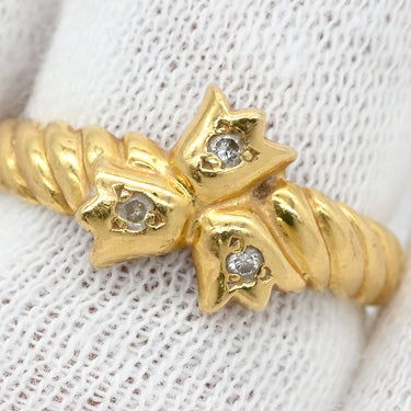 クリスチャン・ディオール Christian Dior チューリップモチーフ イエローゴールド K18YG ダイヤモンド リング 指輪 フラワー 花 Au750 18K ダイヤ 3P 3石 3粒 11号