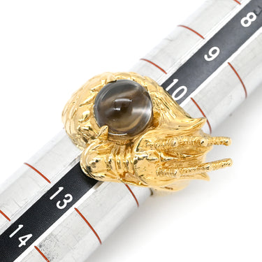 ノンブランド NON BRAND ロッククリスタル ドラゴンモチーフ イエローゴールド K18YG クリスタル リング 指輪 18K 750 YG 水晶 1P 1石 龍モチーフ ラウンドシェイプ 11号