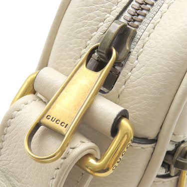 グッチ GUCCI ロゴ プリント 574803 アイボリー レザー ショルダーバッグ ゴールド金具 白 ミニ