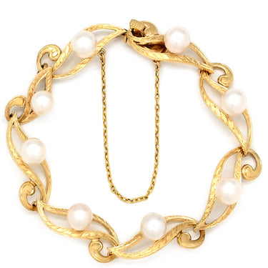 ミキモト MIKIMOTO あこやパール デザインブレス パールホワイト×イエローゴールド K14YG パール ブレスレット MIKIMOTO 真珠 アコヤパール 8粒 14K 14金 Au585