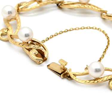 ミキモト MIKIMOTO あこやパール デザインブレス パールホワイト×イエローゴールド K14YG パール ブレスレット MIKIMOTO 真珠 アコヤパール 8粒 14K 14金 Au585