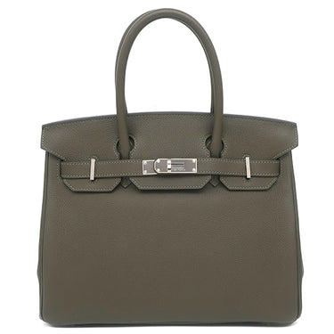 エルメス HERMES バーキン30 ヴェールマキ トゴ ハンドバッグ シルバー金具 グレイッシュグリーン