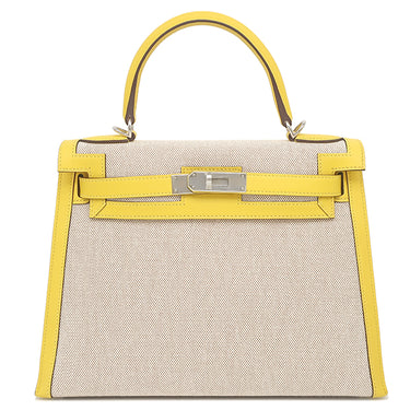 エルメス HERMES ケリー28 外縫い ナチュラル×ジョーヌナプル トワルアッシュ ヴォースイフト 2WAYバッグ シルバー金具 ハンドバッグ ショルダー