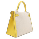 エルメス HERMES ケリー28 外縫い ナチュラル×ジョーヌナプル トワルアッシュ ヴォースイフト 2WAYバッグ シルバー金具 ハンドバッグ ショルダー