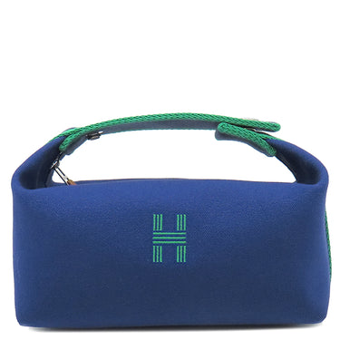 エルメス HERMES ブリッド ア ブラック PM マリン コットンキャンバス ポーチ シルバー金具 バニティ Hロゴ バス用ポーチ