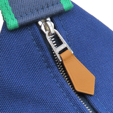 エルメス HERMES ブリッド ア ブラック PM マリン コットンキャンバス ポーチ シルバー金具 バニティ Hロゴ バス用ポーチ
