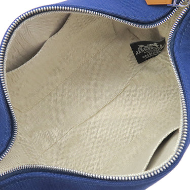 エルメス HERMES ブリッド ア ブラック PM マリン コットンキャンバス ポーチ シルバー金具 バニティ Hロゴ バス用ポーチ