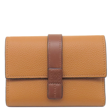 ロエベ LOEWE バーティカル ウォレット スモール ライトキャラメル×ピーカン カーフ ソフトグレインカーフ 三つ折り財布 シルバー金具 茶 アナグラム コンパクトウォレット