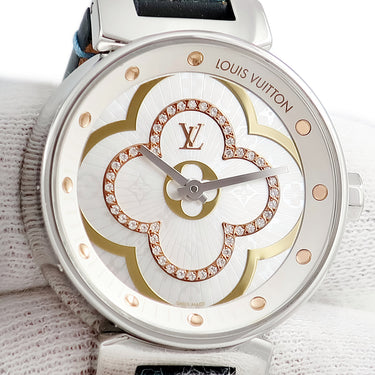 腕時計 ルイヴィトン LOUIS VUITTON タンブール ムーン ディヴァイン QA017Z クオーツ レディース 純正ダイヤ モノグラムフラワー シェル