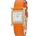 腕時計 エルメス HERMES Hウォッチ PM HH1.201e クオーツ レディース イエローGP ホワイト アラビア H型 スクエア