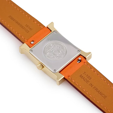 腕時計 エルメス HERMES Hウォッチ PM HH1.201e クオーツ レディース イエローGP ホワイト アラビア H型 スクエア