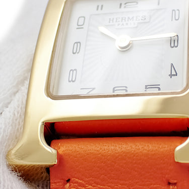 腕時計 エルメス HERMES Hウォッチ PM HH1.201e クオーツ レディース イエローGP ホワイト アラビア H型 スクエア