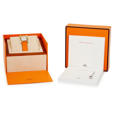 腕時計 エルメス HERMES Hウォッチ PM HH1.201e クオーツ レディース イエローGP ホワイト アラビア H型 スクエア
