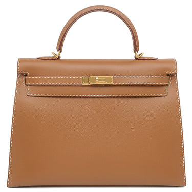 エルメス HERMES ケリー35 外縫い ゴールド クシュベル 2WAYバッグ ゴールド金具 茶 ハンドバッグ ショルダー