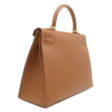 エルメス HERMES ケリー35 外縫い ゴールド クシュベル 2WAYバッグ ゴールド金具 茶 ハンドバッグ ショルダー