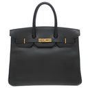 エルメス HERMES バーキン35 ブラック アルデンヌ ハンドバッグ ゴールド金具 黒