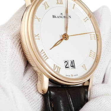 腕時計 ブランパン BLANCPAIN ヴィルレ グランドデイト 6669-3642-55B 自動巻き メンズ OH済 K18RG無垢 シルバー ローマン