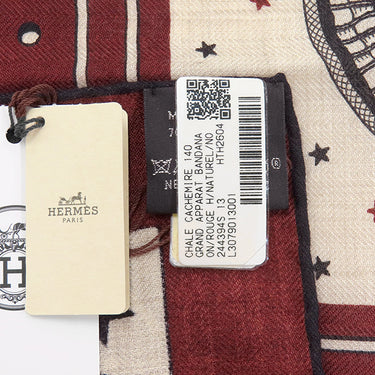 エルメス HERMES カレ140 カレジェアン H244394S ルージュH×ナチュラル×ブラック カシミヤ シルク ストール 新品 未使用 【グランアパラ バンダナ】