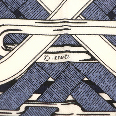 エルメス HERMES カレ140 カレジェアン ブルーマリン×ホワイト×ブルージーン カシミヤ シルク ストール 新品 未使用 【馬銜 バンダナ】