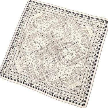 エルメス HERMES カレ140 カレジェアン ホワイト×ブルーマリン×エベンヌ カシミヤ シルク ストール 新品 未使用 【馬銜 バンダナ】