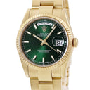 腕時計 ロレックス ROLEX デイデイト 36 118238 P番 自動巻き メンズ メーカーOH済 P番 K18YG無垢 グリーン フルーテッドベゼル
