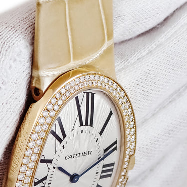 腕時計 カルティエ Cartier ベニュワール LM WB520022 手巻き レディース K18YG無垢 純正ダイヤ 青針 ギョウシェ ローマン