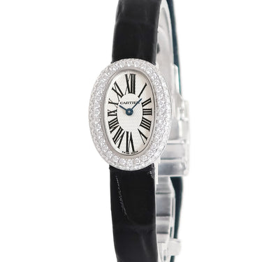 腕時計 カルティエ Cartier ミニベニュワール WB511031 クオーツ レディース K18WG無垢 純正ダイヤ シルバー ローマン オーバル 青針