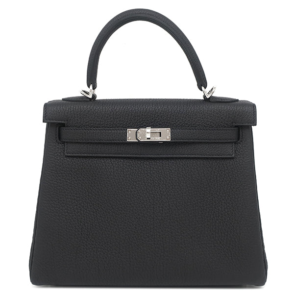 エルメス HERMES ケリー25 内縫い ブラック トゴ 2WAYバッグ シルバー