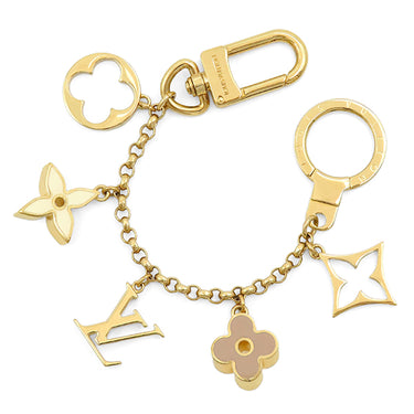ルイヴィトン LOUIS VUITTON フルール ドゥ モノグラム M65111 ピンクベージュ×アイボリー GP エナメル バッグチャーム ゴールド金具 LVロゴ キーホルダー