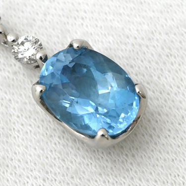 ノンブランド NON BRAND アクアマリン 3.40ct ダイヤ ペンダント ブルー×プラチナシルバー Pt900 アクアマリン ダイヤモンド PT850(チェーン) ネックレス ブルー 青 オーバル プラチナ900 ドロップ スウィング