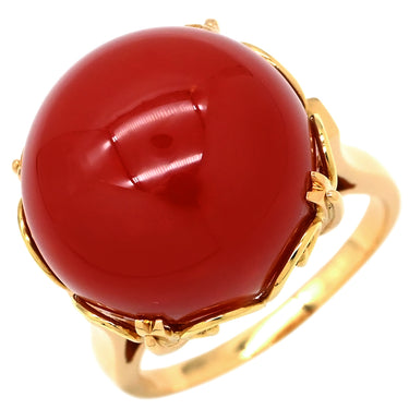 ノンブランド NON BRAND 珊瑚 26.348ct レッド×イエローゴールド K18YG 珊瑚（コーラル） リング 指輪 Au750 18K 18金 大粒 サンゴ さんご コーラル 血赤 セミラウンド 12号