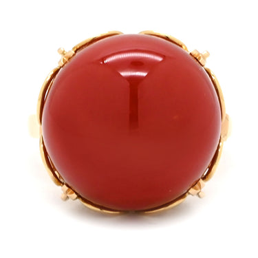 ノンブランド NON BRAND 珊瑚 26.348ct レッド×イエローゴールド K18YG 珊瑚（コーラル） リング 指輪 Au750 18K 18金 大粒 サンゴ さんご コーラル 血赤 セミラウンド 12号