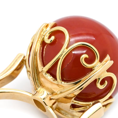 ノンブランド NON BRAND 珊瑚 26.348ct レッド×イエローゴールド K18YG 珊瑚（コーラル） リング 指輪 Au750 18K 18金 大粒 サンゴ さんご コーラル 血赤 セミラウンド 12号