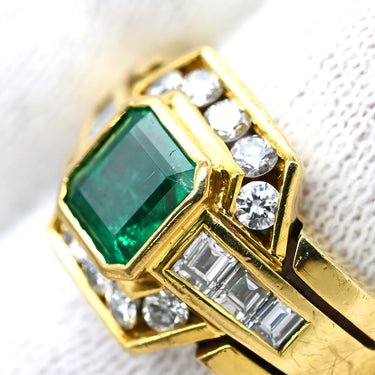 ダミアーニ DAMIANI ヴィンテージ カクテルリング エメラルド ダイヤモンド グリーン×イエローゴールド K18YG エメラルド ダイヤモンド リング 指輪 Au750 18K 18金 11号