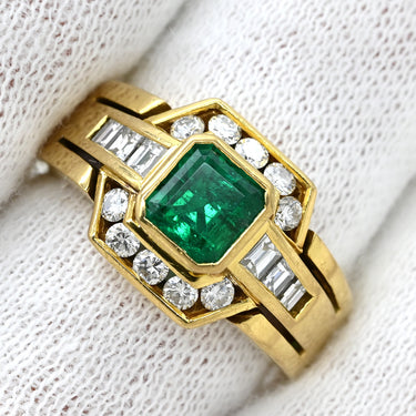 ダミアーニ DAMIANI ヴィンテージ カクテルリング エメラルド ダイヤモンド グリーン×イエローゴールド K18YG エメラルド ダイヤモンド リング 指輪 Au750 18K 18金 11号