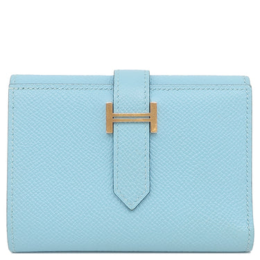 エルメス HERMES ベアン コンビネ ヴェルソ セレスト×ヴェールジェイド ヴォーエプソン 三つ折り財布 ゴールド金具 水色 緑 バイカラー