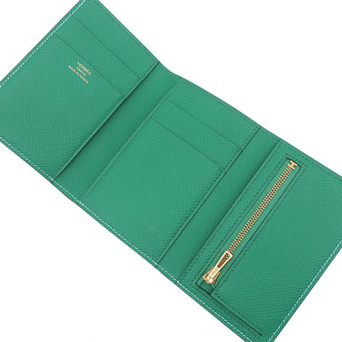 エルメス HERMES ベアン コンビネ ヴェルソ セレスト×ヴェールジェイド ヴォーエプソン 三つ折り財布 ゴールド金具 水色 緑 バイカラー