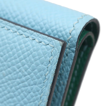エルメス HERMES ベアン コンビネ ヴェルソ セレスト×ヴェールジェイド ヴォーエプソン 三つ折り財布 ゴールド金具 水色 緑 バイカラー