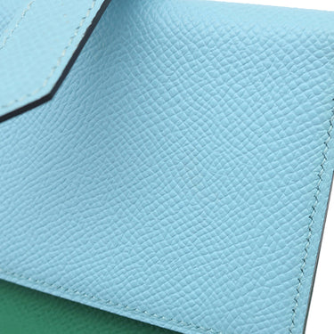 エルメス HERMES ベアン コンビネ ヴェルソ セレスト×ヴェールジェイド ヴォーエプソン 三つ折り財布 ゴールド金具 水色 緑 バイカラー