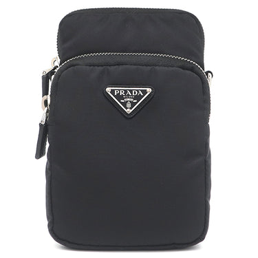 プラダ PRADA Re-Nylon ショルダーポーチ 2ZT024 ブラック ナイロン レザー ショルダーバッグ シルバー金具 フォンポーチ スマホショルダー トライアングルロゴ