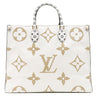 ルイヴィトン LOUIS VUITTON オンザゴーGM M44571 ホワイト×カーキ レザー モノグラムジャイアントキャンバス トートバッグ ゴールド金具 白 緑 ベージュ ショルダー