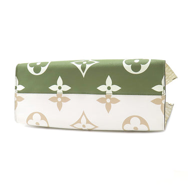 ルイヴィトン LOUIS VUITTON オンザゴーGM M44571 ホワイト×カーキ レザー モノグラムジャイアントキャンバス トートバッグ ゴールド金具 白 緑 ベージュ ショルダー